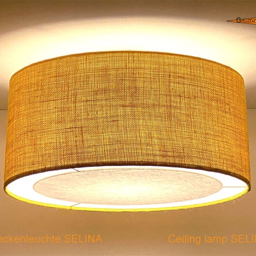 Plafonnier en jute jaune SELiNA Ø45 cm avec diffuseur à bord lumineux
