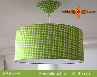 Grün karierte Lampe SASCHA Ø 45 cm karierte Pendelleuchte