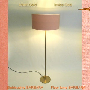 Stehlampe Innen Gold BARBARA aus lachsfarbenem Leinen