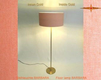 Stehlampe Innen Gold BARBARA aus lachsfarbenem Leinen