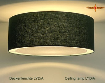 Grüne Deckenlampe LYDiA Ø40 cm mit Lichtrand Diffusor aus dunkelgrünem Leinen