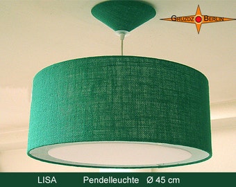 Grüne Hängelampe aus Jute LISA mit Lichtrand Diffusor