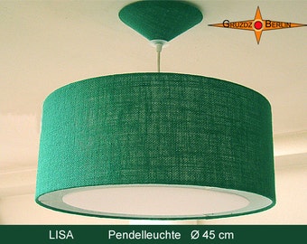 Groene hanglamp van jute LISA Ø45 cm met diffuser