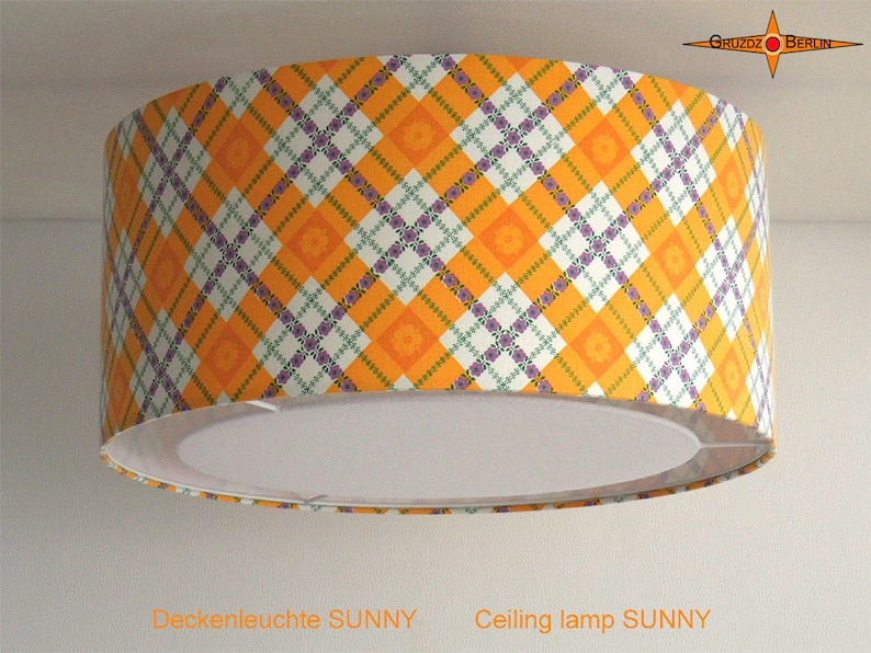 Ceiling lamp made of vintage fabric SUNNY Ø50 cm Ceiling light with diffuser image 2