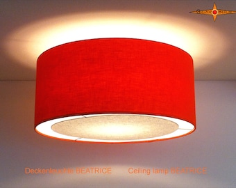 Orange Deckenlampe aus Leinen BEATRICE Ø45 cm Deckenleuchte mit Diffusor