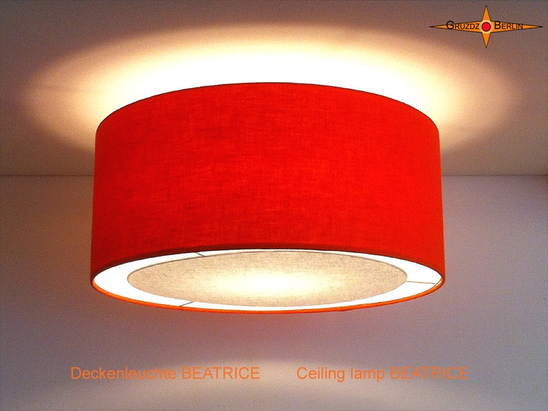 Orange ceiling lamp of linen BEATRICE Ø50 cm ceiling light with diffuser image 4