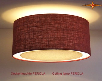 Ceiling lamp made of dark red jute FEROLA Ø45 cm with light edge diffuser