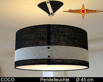 Hängelampe schwarz weiss COCO Ø45 cm Leuchte mit Diffusor Leinen