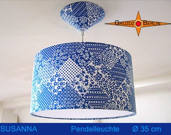 Blue hanging lamp SUSANNA Ø35 cm pendant lamp with diffuser retro design