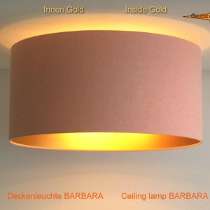 Ceiling lamp inside gold BARBARA Ø45 cm in apricot colored linen
