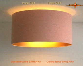 Deckenlampe Innen Gold BARBARA Ø45 cm aus apricot farbigem Leinen