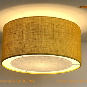Yellow jute ceiling lamp SELINA Ø50 cm with light edge diffuser