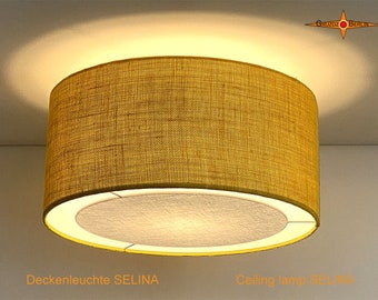 Yellow jute ceiling lamp SELINA Ø50 cm with light edge diffuser