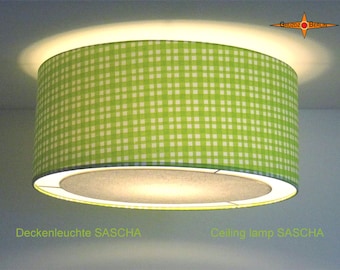 Groen geruite plafondlamp SASCHA Ø45 cm plafondlamp met lichtranddiffusor