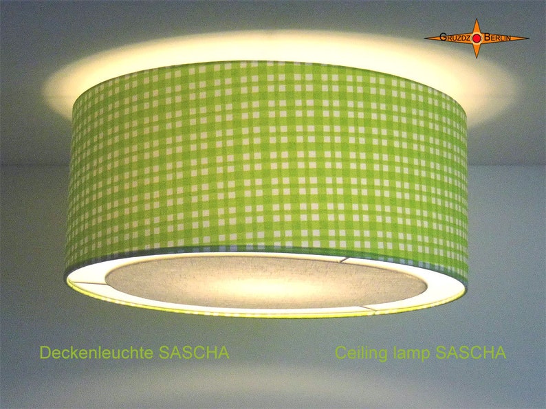 Grün karierte Deckenlampe SASCHA Ø50 cm Deckenleuchte mit Lichtrand Diffusor Bild 2