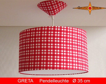 Checkered lamp red white GRETA Ø35 cm hanging lamp red white