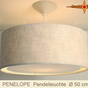 Lampe im Landhausstil  aus Leinen PENELOPE ab D40 cm bis 70 cm mit Lichtranddiffusor