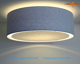Blaue Deckenlampe CAROLINE Ø70cm mit Diffusor aus Leinen