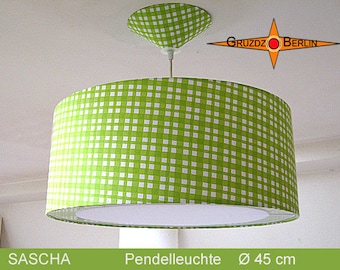 Green pendant lamp checkered SASCHA Ø45 cm hanging lamp with diffuser light edge