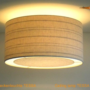Striped ceiling lamp in linen TESSA Ø45 cm with light edge diffuser