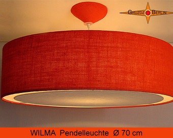 Burlap lamp orange WILMA Ø70 cm pendant light with diffuser light edge