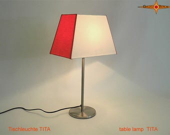 Square table lamp orange white TITA made of linen