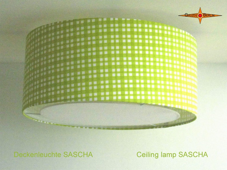 Grün karierte Deckenlampe SASCHA Ø50 cm Deckenleuchte mit Lichtrand Diffusor Bild 3