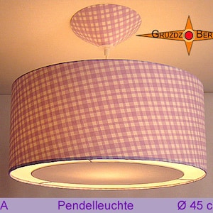 Purple checkered hanging lamp NINA Ø45 cm pendant lamp with light edge diffuser