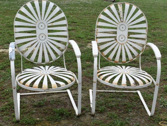 Grey Gardens Francois Carre Stationary Chair Celebration Style Grey Gardens Francois Carre Stationary, Vintage Spring Steel Outdoor Chairs