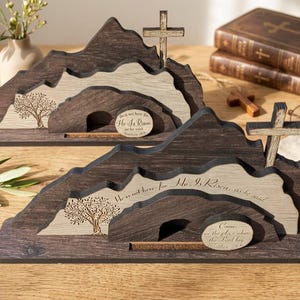 He Is Risen Empty Tomb Easter Decor • Laser Cut Wood Jesus Resurrection Scene