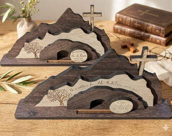 He Is Risen Empty Tomb Easter Decor • Laser Cut Wood Jesus Resurrection Scene
