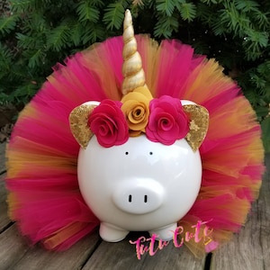 Pink and Gold Unicorn Tutu Piggy Bank, Unicorn Room Decor, Girls Piggy Bank, Unicorn Gift, Unicorn Party Decor image 1