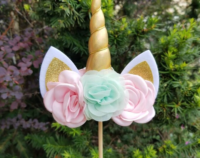 Light Pink Mint and Gold Unicorn Cake Topper, Unicorn Cake Topper