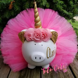 Salvadanaio a forma di unicorno rosa e oro, regalo unicorno, decorazione per la stanza unicorno, decorazione per feste unicorno, salvadanaio per bambine