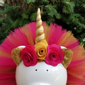 Pink and Gold Unicorn Tutu Piggy Bank, Unicorn Room Decor, Girls Piggy Bank, Unicorn Gift, Unicorn Party Decor image 2