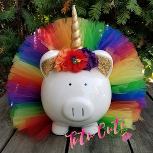 Rainbow Unicorn Tutu Piggy Bank, Unicorn Piggy Bank, Rainbow Piggy Bank, Girls Piggy Bank, Unicorn Room Decor, Unicorn Party Decor