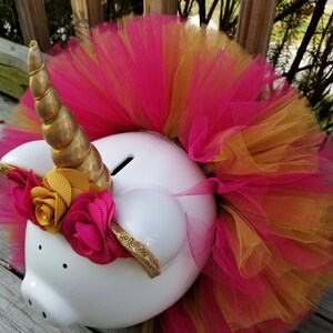 Pink and Gold Unicorn Tutu Piggy Bank, Unicorn Room Decor, Girls Piggy Bank, Unicorn Gift, Unicorn Party Decor image 3