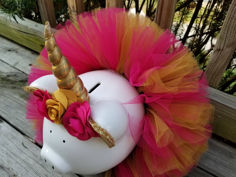 Pink and Gold Unicorn Tutu Piggy Bank, Unicorn Room Decor, Girls Piggy Bank, Unicorn Gift, Unicorn Party Decor image 3