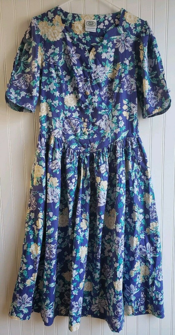 Vintage Laura Ashley Blue Floral Print Tea Cotton