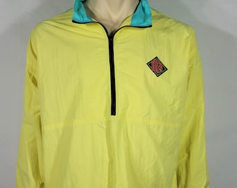 Vintage Gotcha neon yellow 1/4 zip pullover nylon windbreaker jacket mens Large
