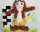 Incarco Amelia Earhart female pilot ceramic planter container Japan