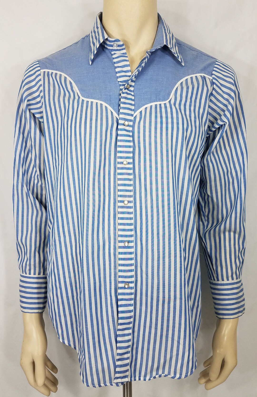 Blue Ranchwear Men's Striped Long Sleeve Pearl Snap Shirt Sand X-Large