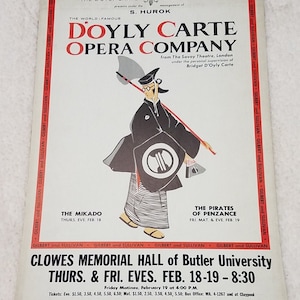 D'Oyly Carte Opera Co. The Mikado Butler University 22"x14" ad poster (2)