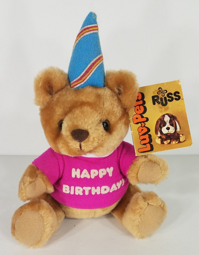 NWT Russ Luv-pets Happy Birthday 8 Inch Beige Tan Teddy Bear Plush 1979