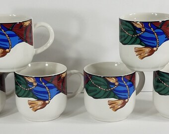Lot of 6 vintage Vitromaster by Sue Zipkin Curtain Call stoneware tea cups 1993