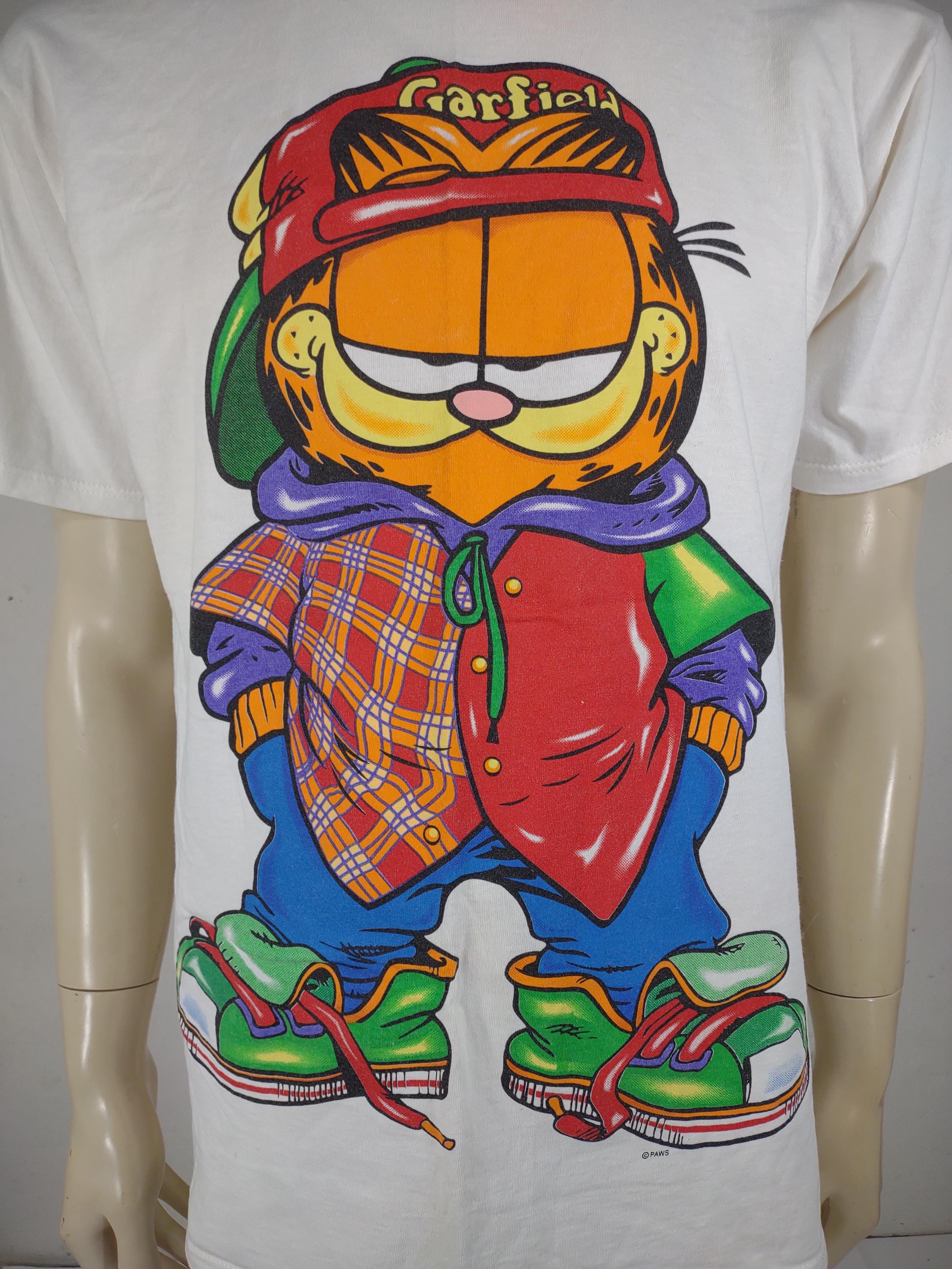 Velva-sheen Garfield Front and Back View White Short Sleeve T 