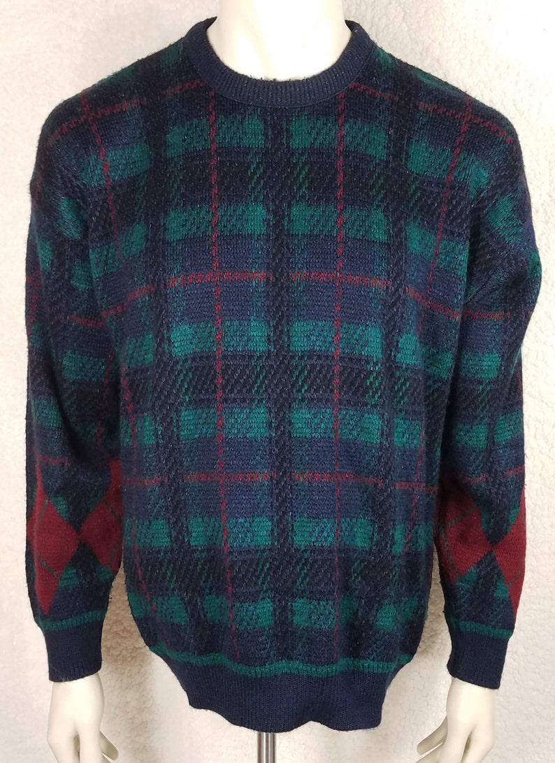 Jantzen green blue plaid red argyle crew neck pullover sweater | Etsy