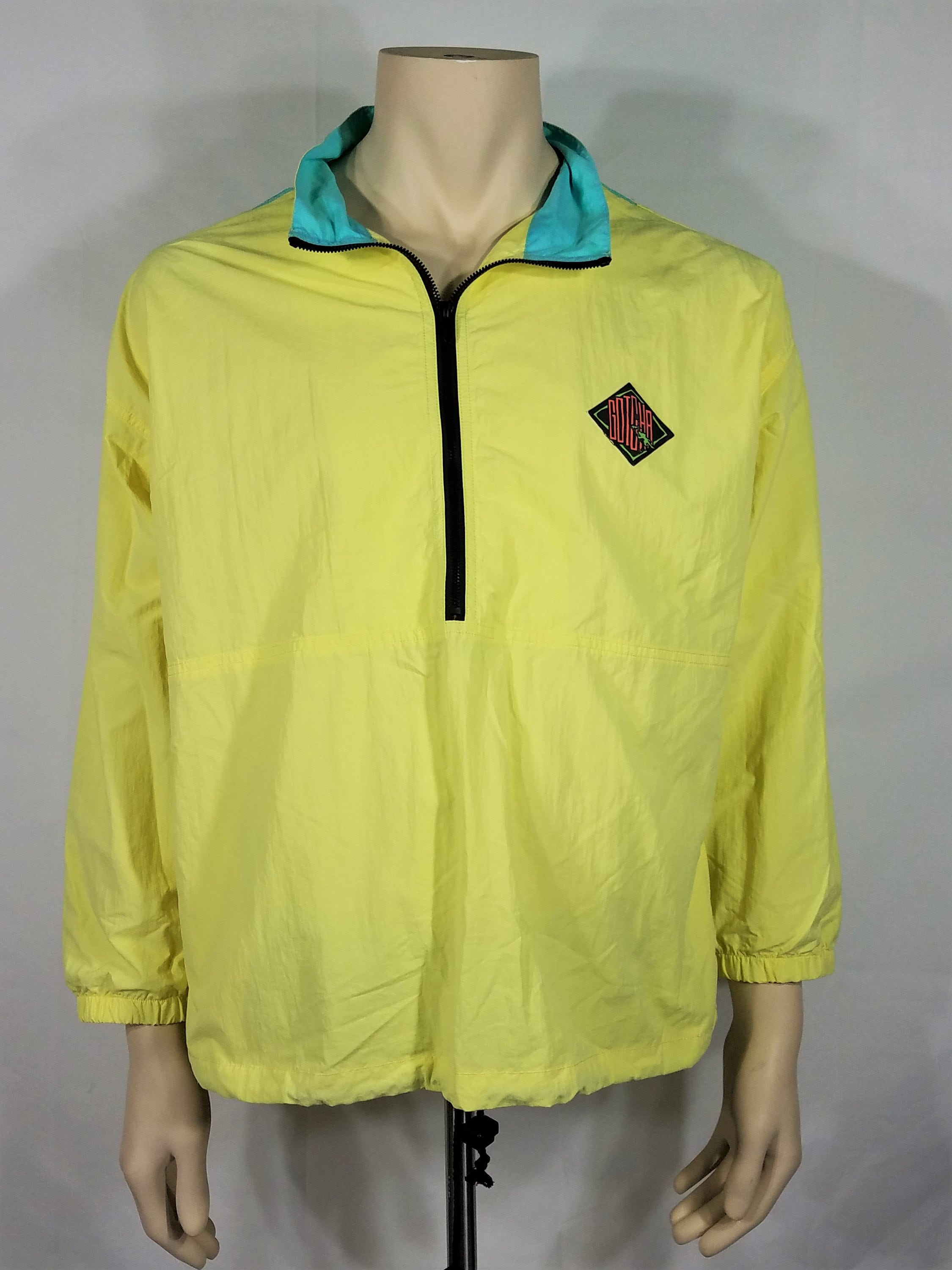 Vintage Gotcha Neon Yellow 1/4 Zip Pullover Nylon Windbreaker Jacket ...