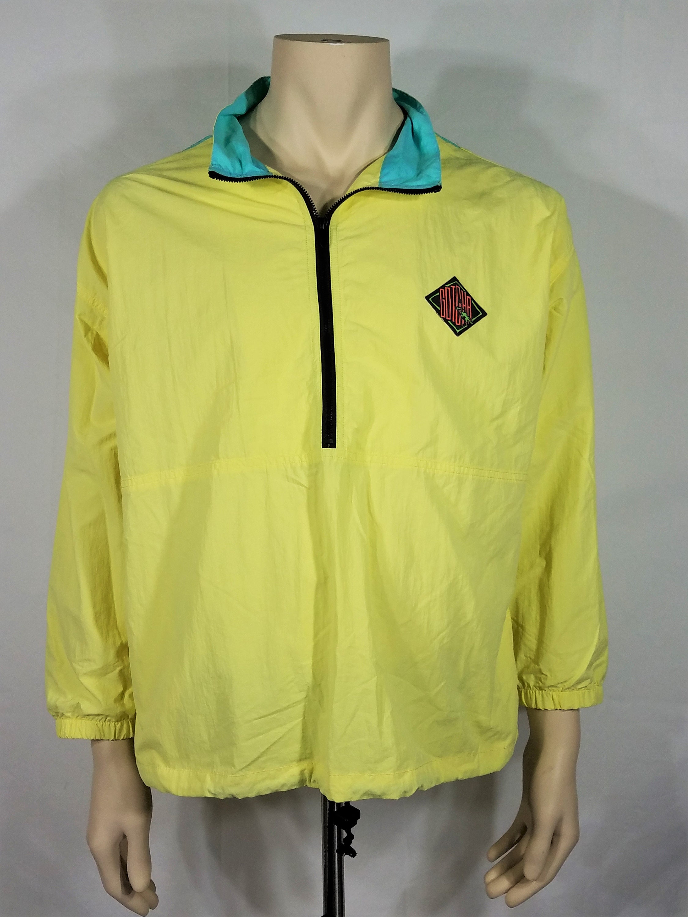 Vintage Gotcha Neon Yellow 1/4 Zip Pullover Nylon