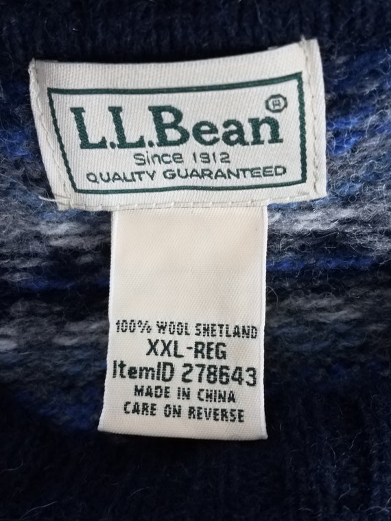 L.L. Bean blue striped 100% Shetland Wool V-Neck … - image 6